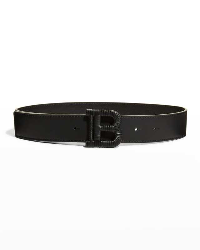 Kid's Tonal Logo Leather Buckle Belt, Size 4-16